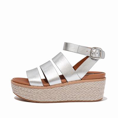 Fitflop Eloise Espadrille Leather - Keilsandaletten Damen - Silber (RZS697421)